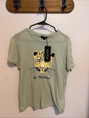 Wildfox Sage Tee with Yellow Leopard Graphic